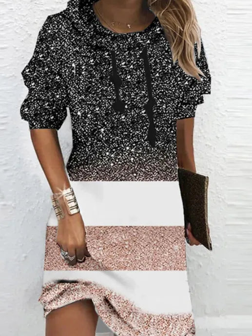 Women Color Block Long Sleeve Comfy Casual Midi Sweashirt Dress